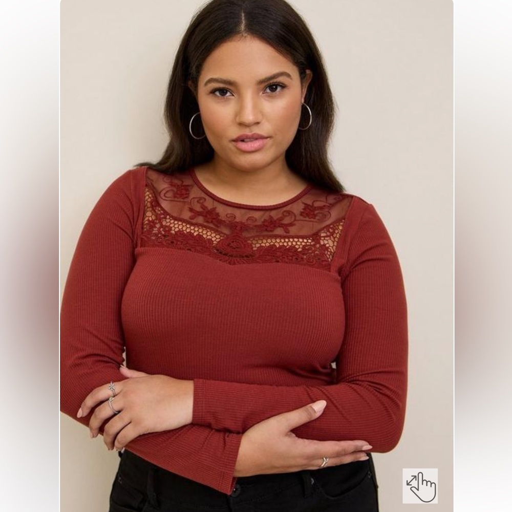Torrid Knit Rib Crochet Neck Top